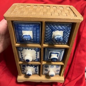 Apothecary cabinet with Ceramic Drawers Blue & White